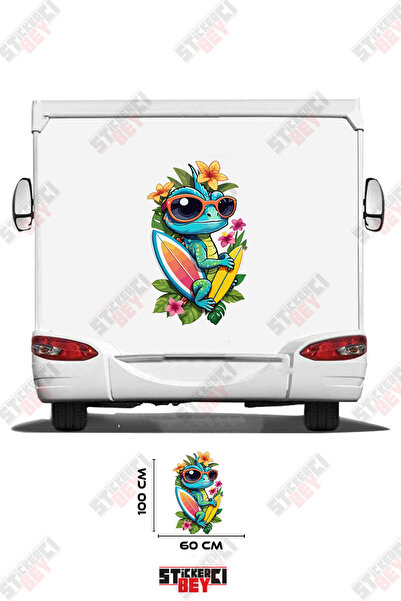 STİCKERCI BEY ملصق كارافان بتصميم بعجلات وصورة أفعى الحرباء