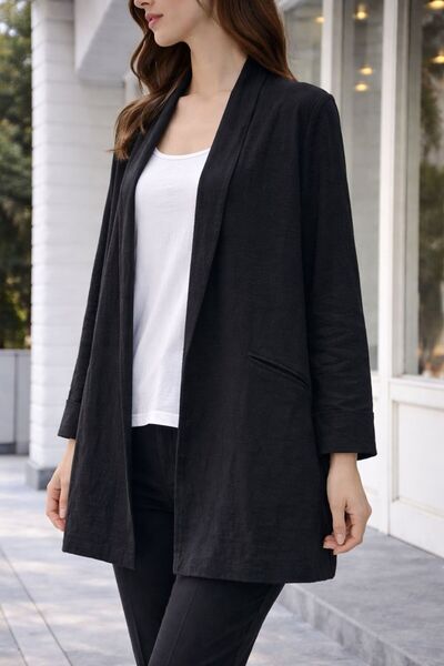 Livedanimel Kadın İkili Takım Düz Kollu Ceket VE Beyaz Askılı Atlet- Sİyah