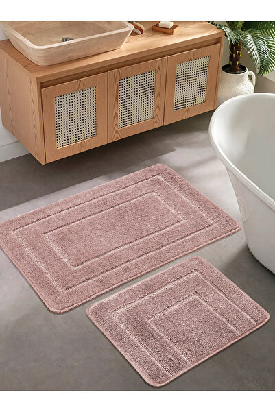 Konfor Halı Natural Non-Slip Base Bath Mat Set Long Lasting Soft Textured Wat...