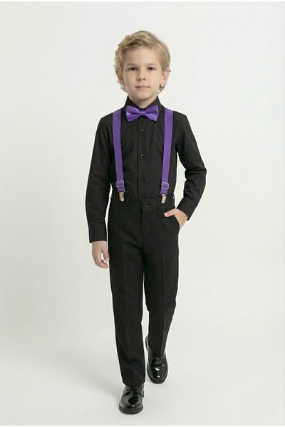 Mnk Baby&Kids طقم ولادي مع قميص ملون M00788 أسود - بنفسجي