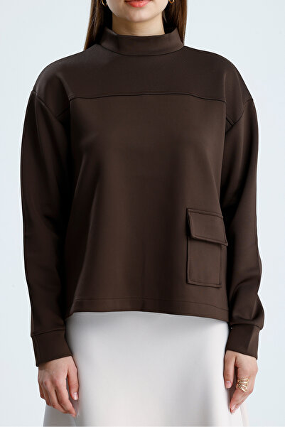 VOICTEC Women's Pocket Detailed Mock Neck Puff Scuba Sweatshirt (38/42 Compat...