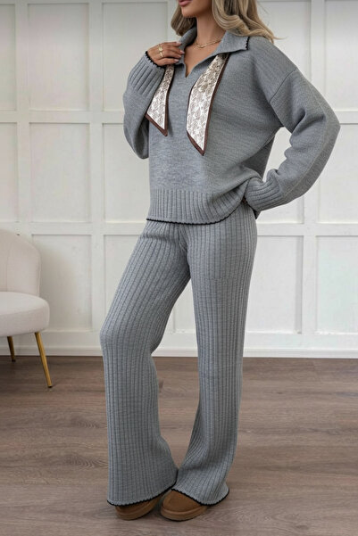 NEWCO Shirt Collar Scarf Spanish Sleeve Wide Leg F Corded Fabric Knitwear Dou...