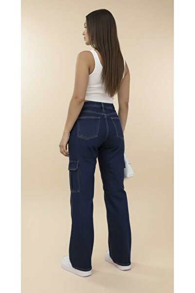 Trn JNS Lux Stretch Fabric Casual Cargo No Back Pocket Dark Blue Super High W...