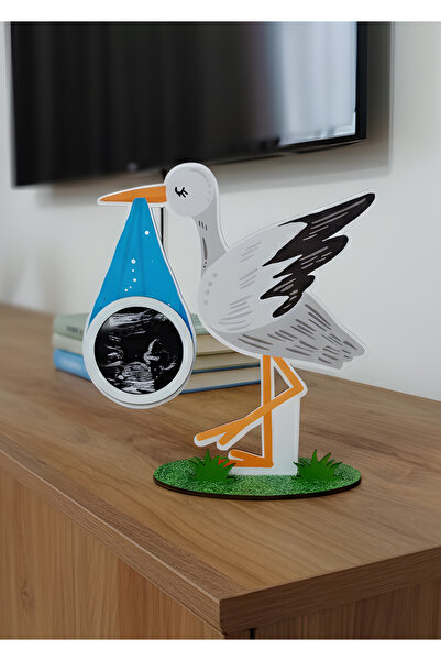 enozeli Leylekli Ultrason Görüntülü Hamile Anı Çerçevesi Mavi