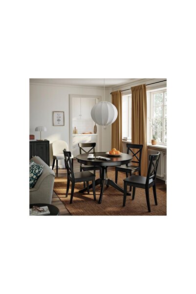IKEA yuvarlak yemek masası, siyah, 4-6 kişilik, 110/155 cm