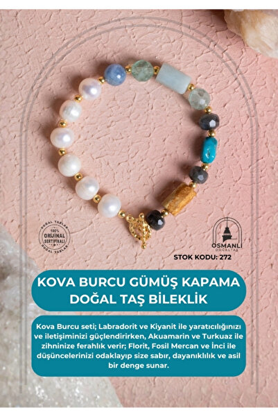 OSMANLI DOĞAL TAŞ Certified Aquarius Zodiac Sign Silver Plated Natural Stone ...