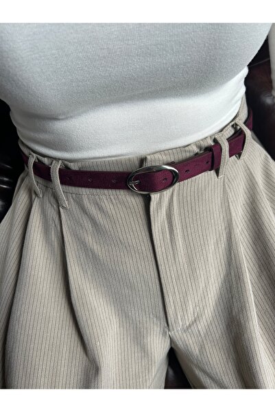 LİA KEMER Eminent Long Ring Patterned Suede Women's Silver Buckle Belt Jacket...