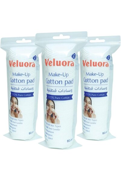 Veluora وسادات مكياج من القطن الخالص (عبوة من 3 × 80)