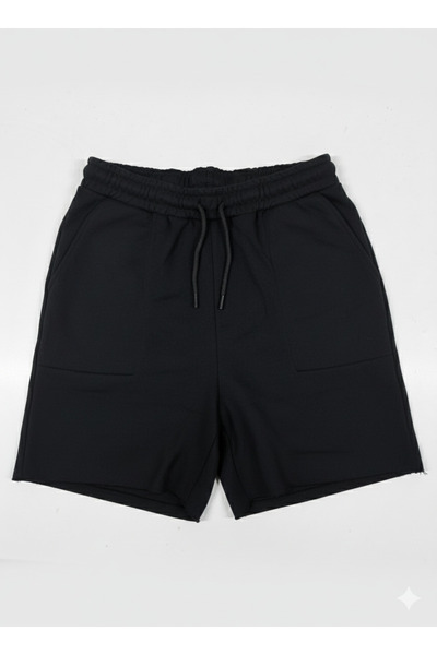 MERİCEY Men's Black Combed Cotton Shorts - Relaxed Fit Basic Summer Cotton Ca...