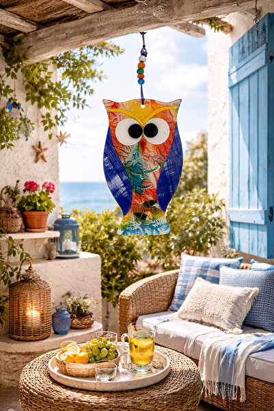 ATAGİFT HEDİYELİK El Yapımı Renkli Cam Baykuş Figürlü Ev Balkon Duvar Bahçe D...