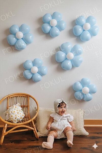 FOKUL 36 Balonlu Papatya Yapma Aparatı Doğum Günü Konsepti Balon Seti 30 Mavi...