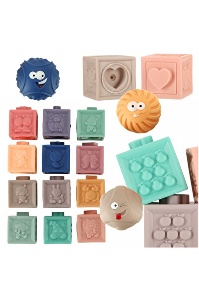 Ikonka Set cuburi pentru copii, Ikonka, senzoriale cu cifre si diferitele tex...