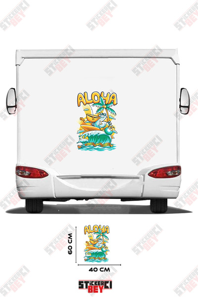 STİCKERCI BEY ملصق كارافان بتصميم طائر البط الذي يركب الأمواج مع كتابة 'ألواه'