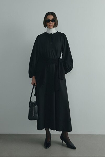 Suud Collection Black Kaia Buttoned Maxi Dress