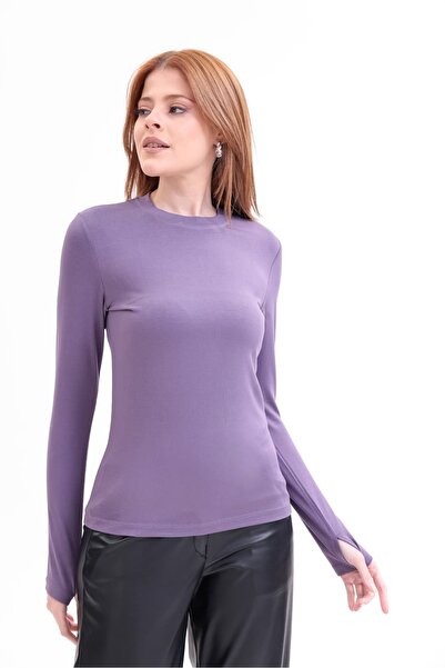 Yade Fashion Kadın Parmak Detaylı Bisiklet Yaka Body