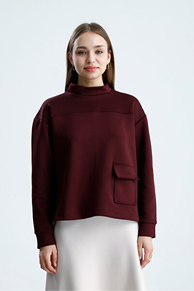 VOICTEC Women's Pocket Detailed Mock Neck Puff Scuba Sweatshirt (38/42 Compat...