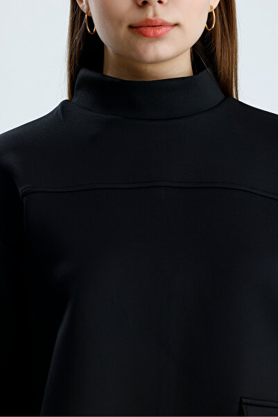 VOICTEC Women's Pocket Detailed Mock Neck Puff Scuba Sweatshirt (38/42 Compat...