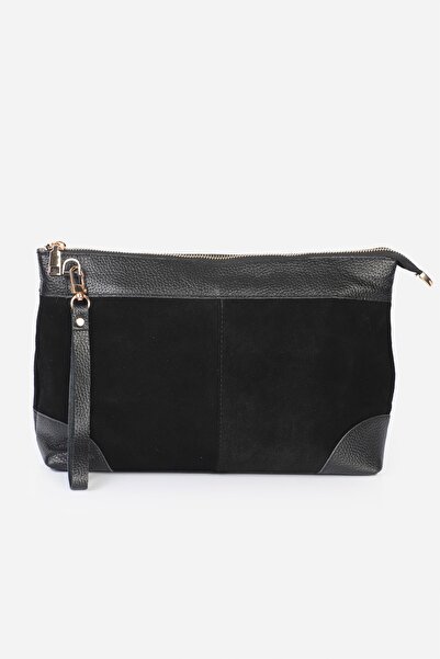 Alessia Bag Nila Genuine Leather Clutch Bag Black Suede