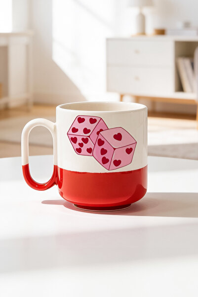 BB TRADE Ceramic Printed Pro Mug with Heart Dice Design 330ml