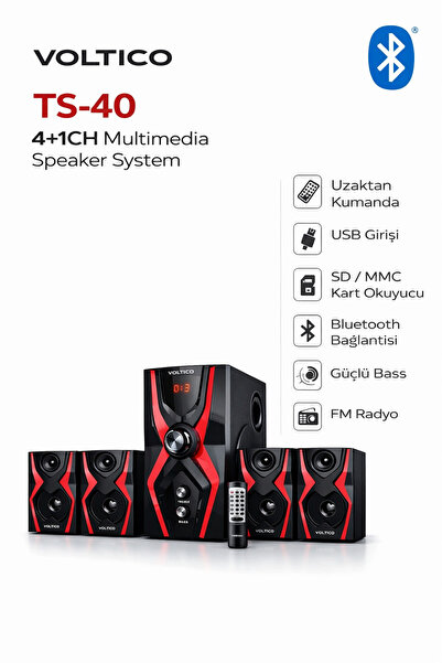 Voltico TS-40 4+1 Bluetooth Multimedya Hoparlör Sistemi Güçlü Bass USB & SD K...