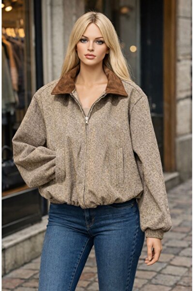Coşkun GİYİM Women's Balloon Sleeve Fully Lined Tuwit Jacket Brown 26251