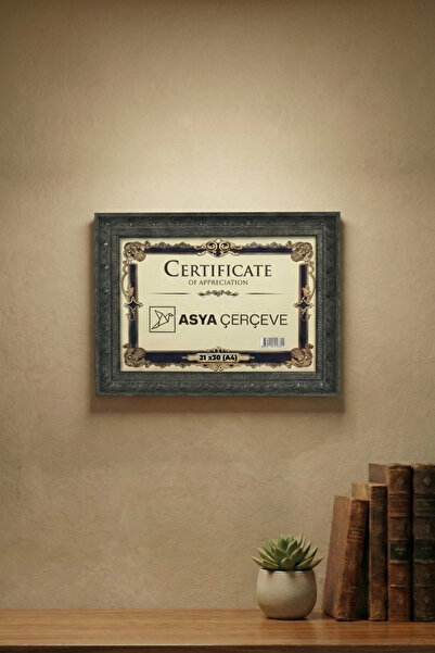 Asya Çerçeve Dekoratif Lüks Antik 21x30 (A4) İşlemeli Koyu Mavi Plastik Fotoğ...