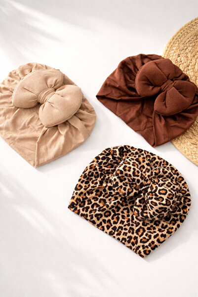 moukou 3'LÜ FİYONKLU PENYE KIZ BEBEK BONE SETİ