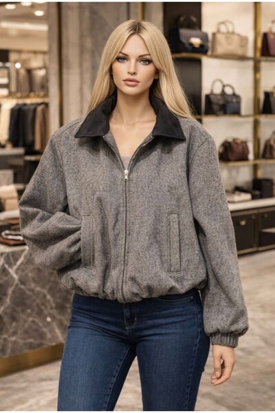 Coşkun GİYİM Women's Balloon Sleeve Fully Lined Tuwit Jacket Black 26251