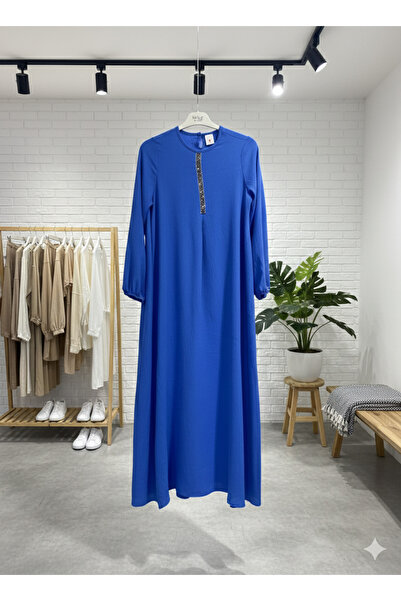 fariza tekstil فستان إسلامي مريح من قماش الأيروبين بتفاصيل حجرية