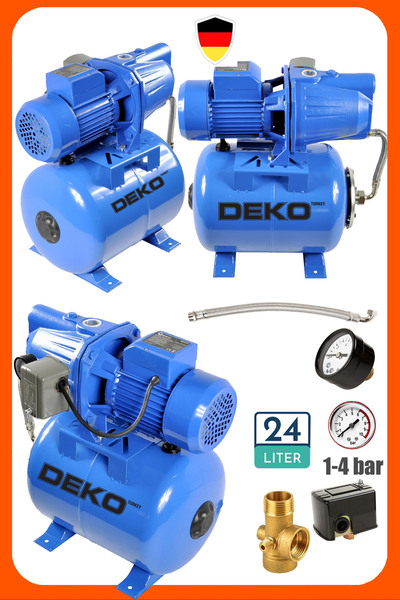 DEKO TURKEY Yüksek Basınçlı 1.5 HP Jet Hidrofor | 24 Lt Tank | Otomatik Hidro...