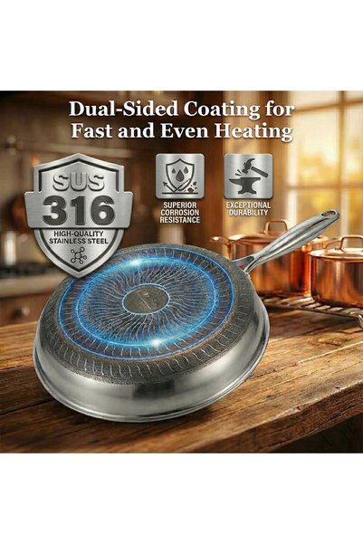 XTROQ 26CM Double side coated Honeycomb Non-Stick Frying Pan SUS316 Stainless Steel with Glass Lid