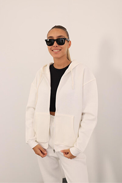 My Blog White Fleece-Lined Zipper Sweatshirt