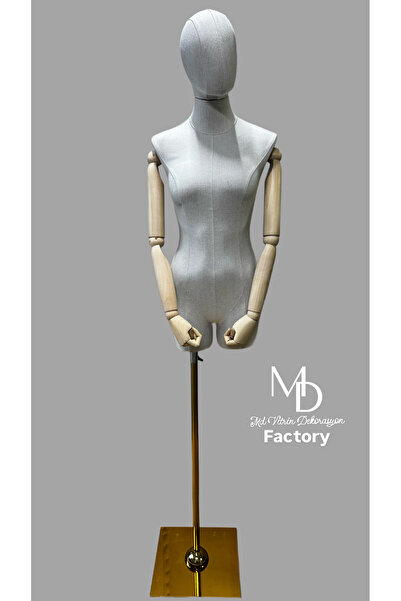 MD Vİtrin Dekorasyon 38 Beden Keten Kumaş Ahşap Kollu Terzi Prova Mankeni Öze...