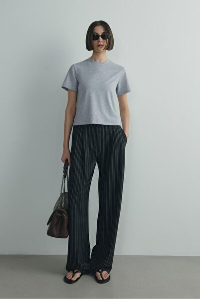 Suud Collection Gray Cotton Basic T-Shirt