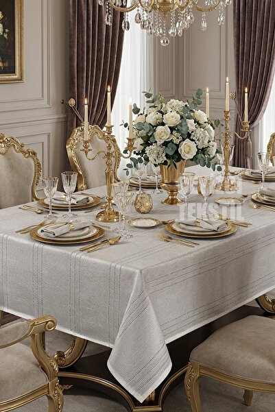 Çt Çeyizci Tekstil Colber Striped Tablecloth 160*220 cm Gray |   Stain-Resist...