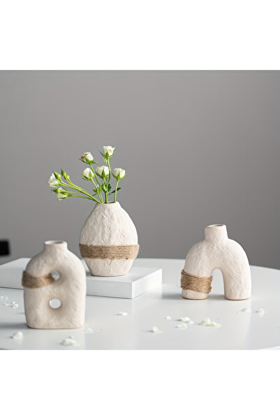 muffag 13 cm Premium 3-Piece Stone Powder Handmade Concrete Vase
