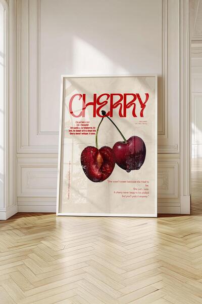 Buka Shops Retro Kiraz İllüstrasyon "Cherry" - Beyaz Çerçeveli Tablo