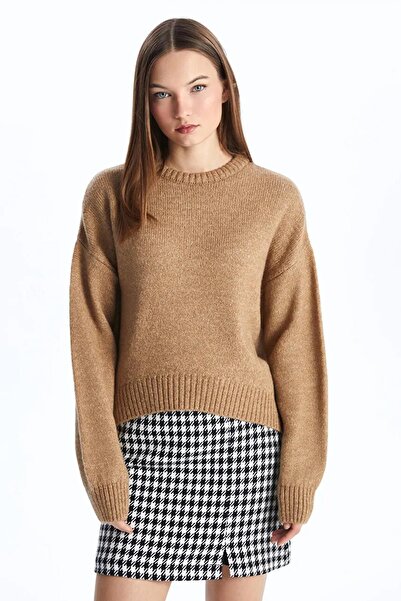 TENA Women's Mink Crew Neck Thick Cuffed Basic Short Fleece-Lined Knitwear Sw...