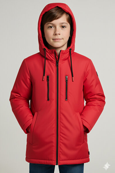 river green Palton de iarnă căptușit cu glugă, cu două buzunare, din fibră re...