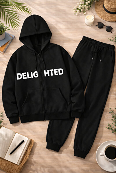 Pink Sky Unisex Printed Zippered Hooded Sweatshirt & Jogger Tracksuit Set