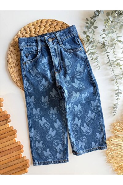 Kız Çocuk Minnie Desenli Kot Pantolon