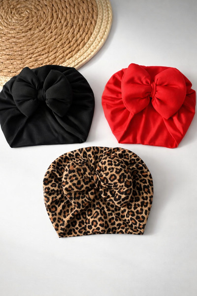 moukou 3'LÜ FİYONKLU PENYE KIZ BEBEK BONE SETİ