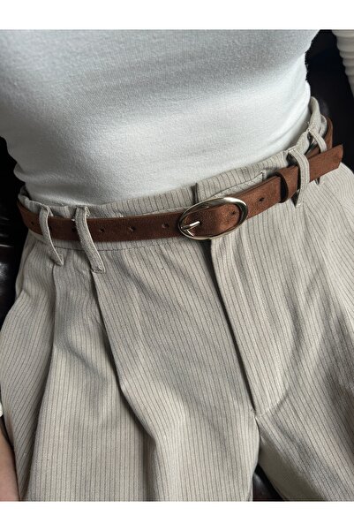 LİA KEMER Eminent Long Ring Patterned Suede Women's Gold Buckle Belt Jacket B...