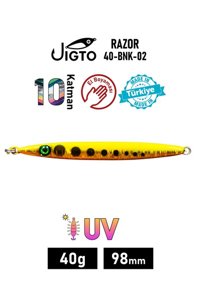 JIGTO Jig, Zoka, Suni Yem, Glow UV Metal Jig, 40Gr 10cm Razor 40