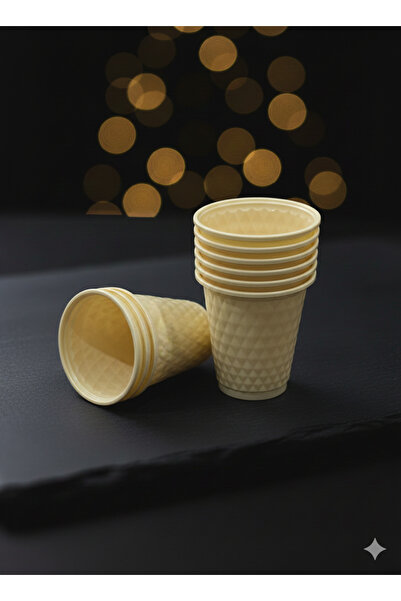 Deniz Party Store Krem Plastik Desenli Bardak 25 Adet 250 Cc