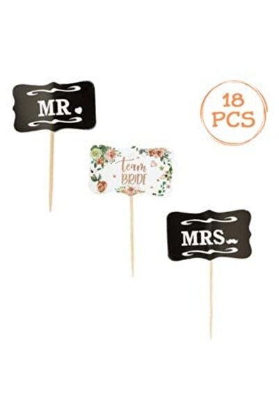 OEM Decorative Party Toothpicks Mr & Mrs Team Bride Black White Flowers - 18 pcs