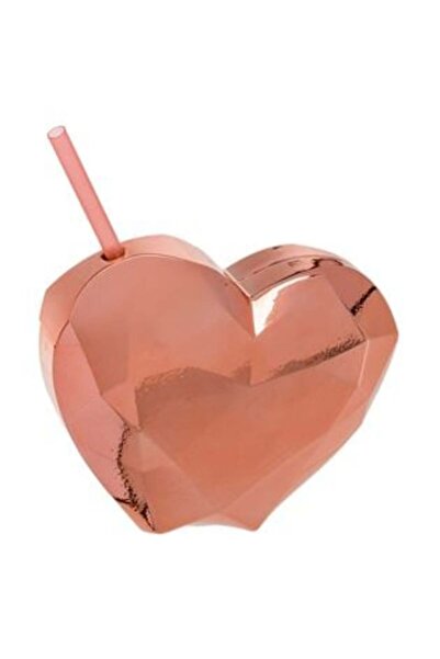 OEM Heart Shaped Pink Gold Cup with Straw 650 ml
