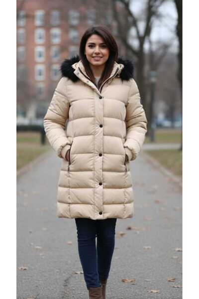 güncüoğlu Length 85 cm Removable Ka Hooded Inflatable Women's Coat with Lyafle