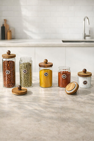 Kitchen Way Acacia Gasket Lid Jar Stripe Pattern Set Seasoning Jar Kw-760 Series