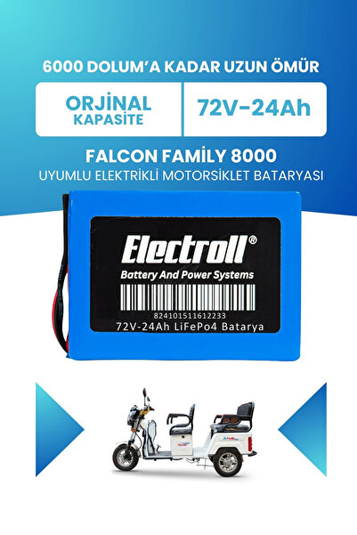 ELECTROLL Falcon Family 8000 Uyumlu Batarya LiFePO4 72V 24Ah Elektrikli Motor...
